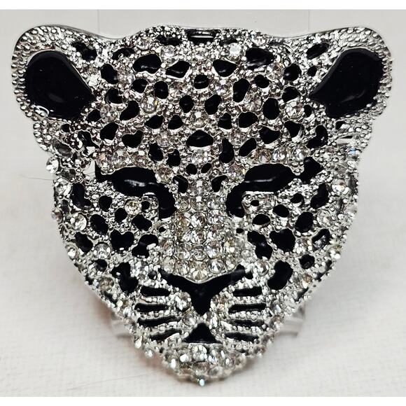 Crystal Tiger Rhinestones New Brouch in Silver n Black Metal. Mob wife. Gangster - Picture 1 of 12